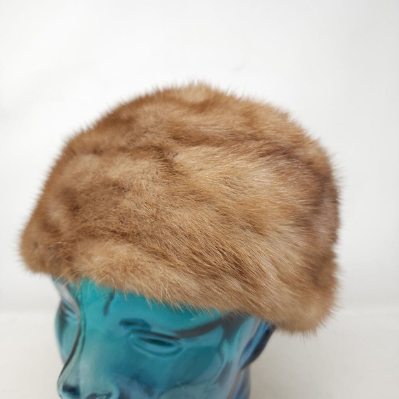 Mr D Womens Hat Vtg 1960s Light Brown Mink Fur Pillbox Mid Century Modern Luxury - Picture 2 of 9